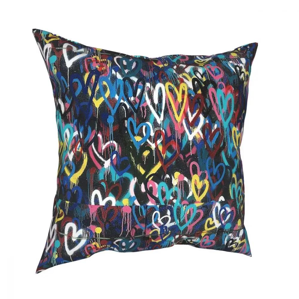 Heart Graffiti Square Pillow Case Polyester Decorative Pillow Banksy Street Art Fashion Cushion Covers