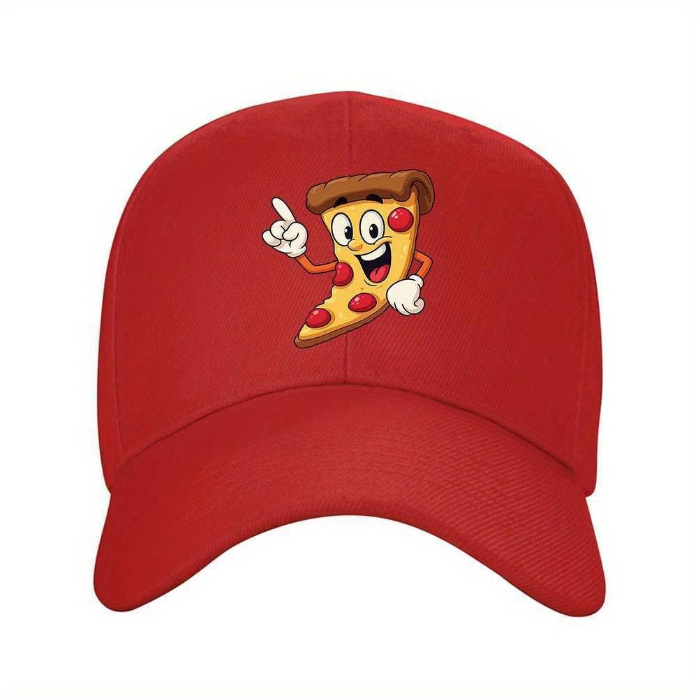 Happy Pizza Slice Character Baseball Cap Adjustable Unisex Outdoor Sports Travel Hat