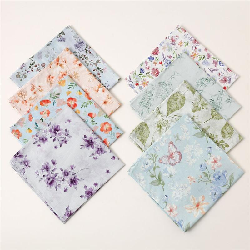 1Pc 34x34cm Thin Cotton Retro Flower Printed Women Pocket Handkerchief Scarf Absorbent Wipe Sweat Towel