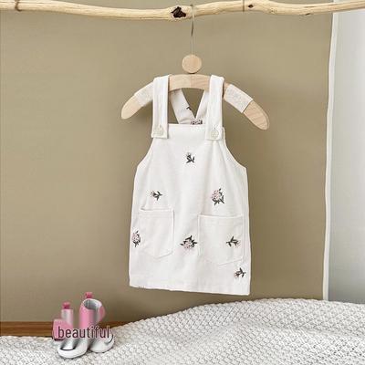 Baby Girl Floral Embroidered Corduroy Overalls - Spring/Autumn Skirt
