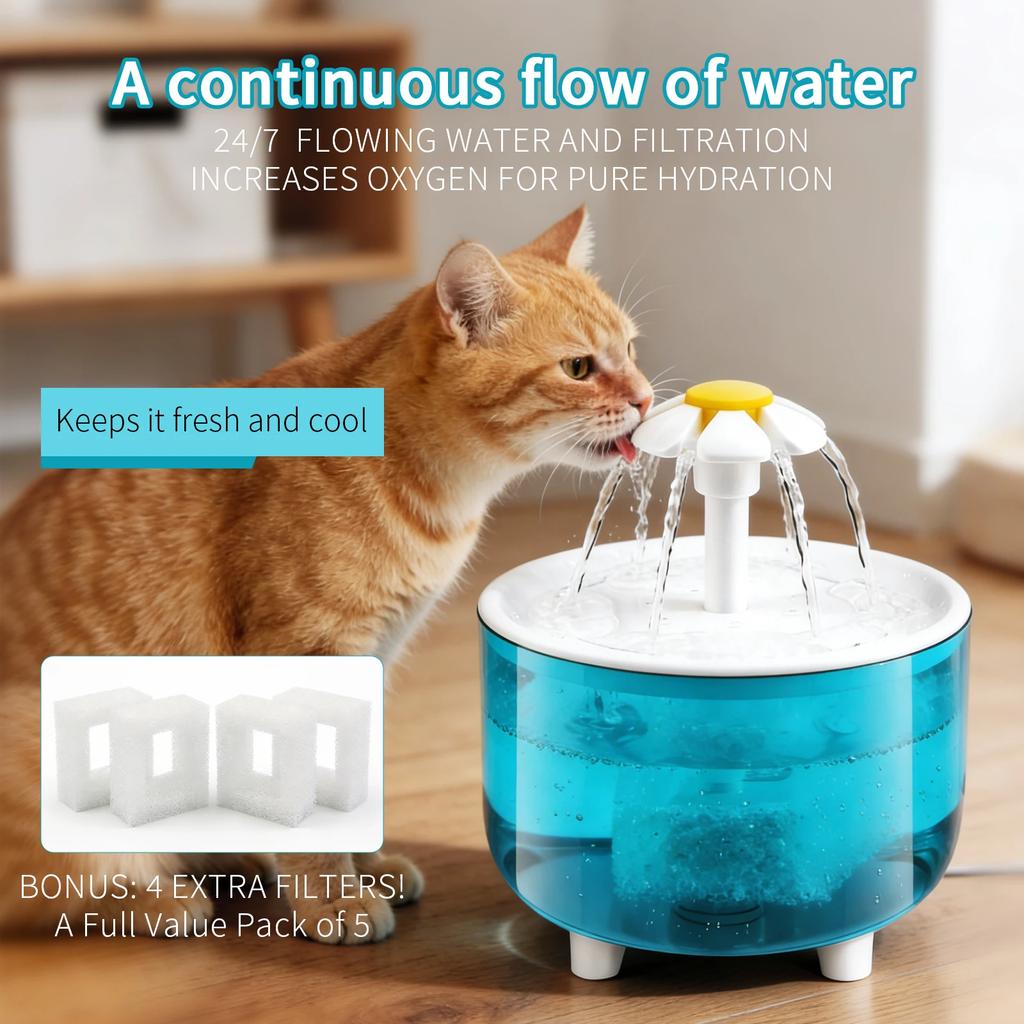 1200mL USB Electric Pet Water Fountain Auto Recirculate Filtration Cat Drinker Bowl with 4 Filters