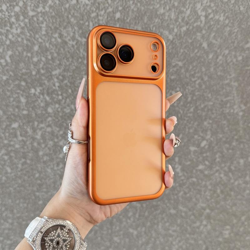 

Розкішний прозорий матовий чохол для телефону для iPhone 17 Pro Air 17 16 15 14 13 12 11 Pro Max Захист камери Металевий кольоровий каркас iPhone 12 Pro Max помаранчевий
