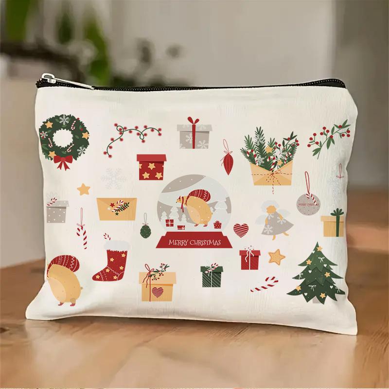 

A Merry Christmas Holiday Cartoon Makeup Bag- Multifunctional Zipper Pouch, Jewelry Storage Bag, Perfect Travel Zipper Small Sto