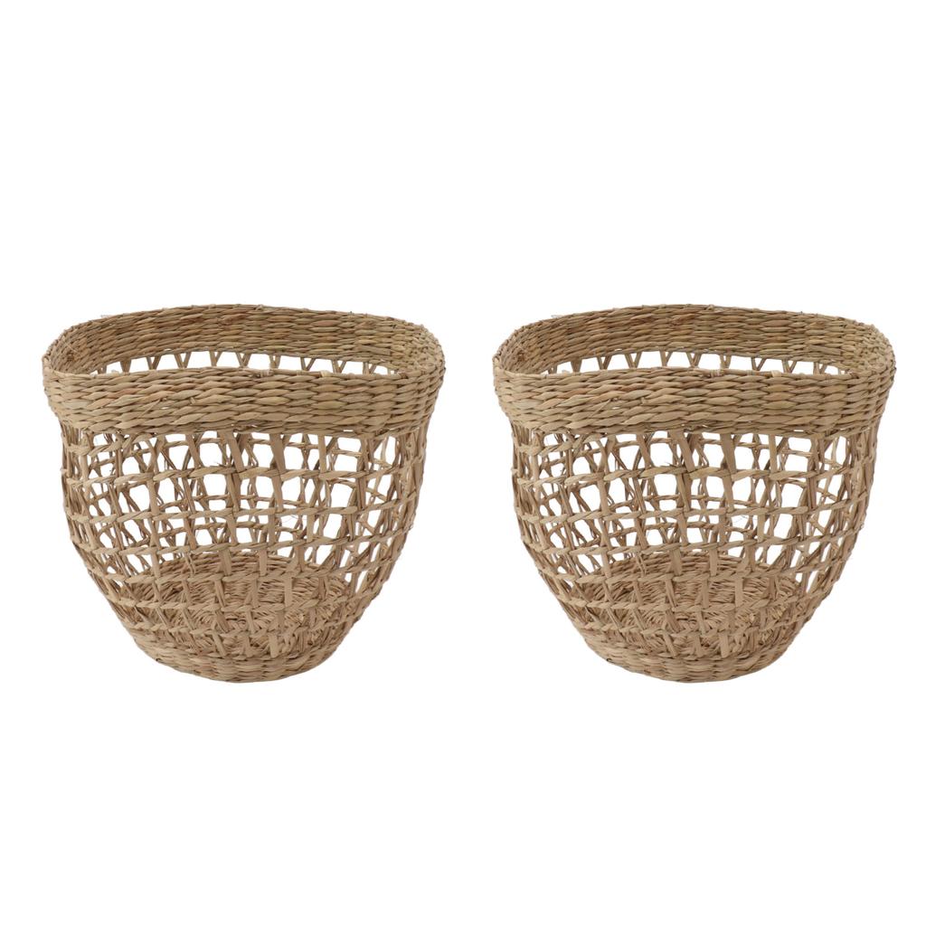 2 STÜCK Gewebter Korb Handgewebter Seegras Aufbewahrungskorb für Blume Pflanze Bauernhaus Heimdeko