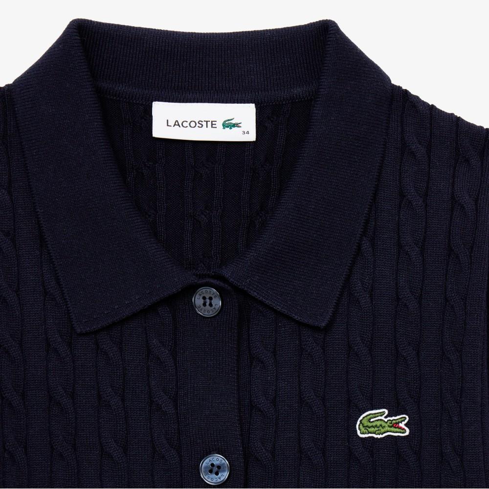 [lacoste] Women's Cable Knit Short-Sleeve Polo Cardigan AF280E-56GHDE