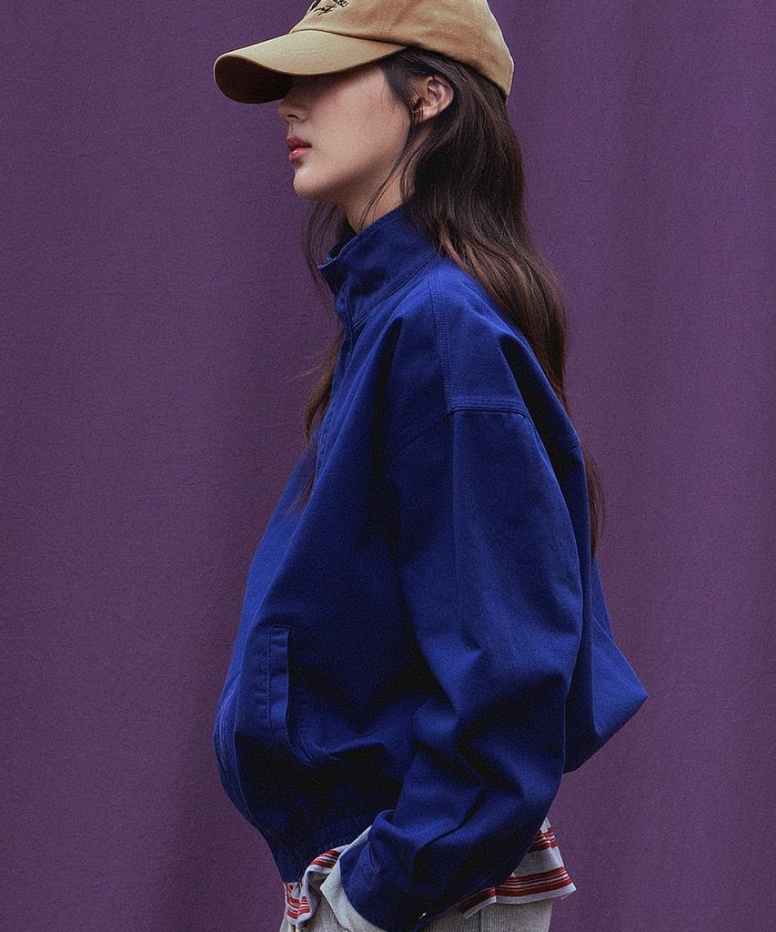 ANNEHEARTS Washed High Neck Jacket_Blue