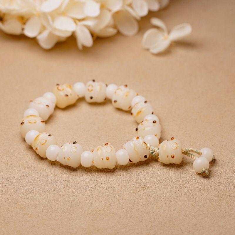 Charcoal Roasted Bodhi Root & White Jade Bracelet for Girls