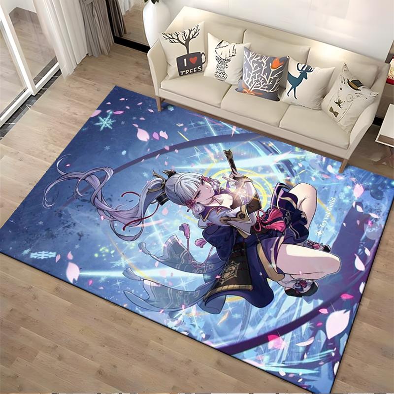 "Anime Girl Pattern Carpet with Fantasy Design and Blue Background" Suitable for use as an anti-slip for living room bedroom sofas