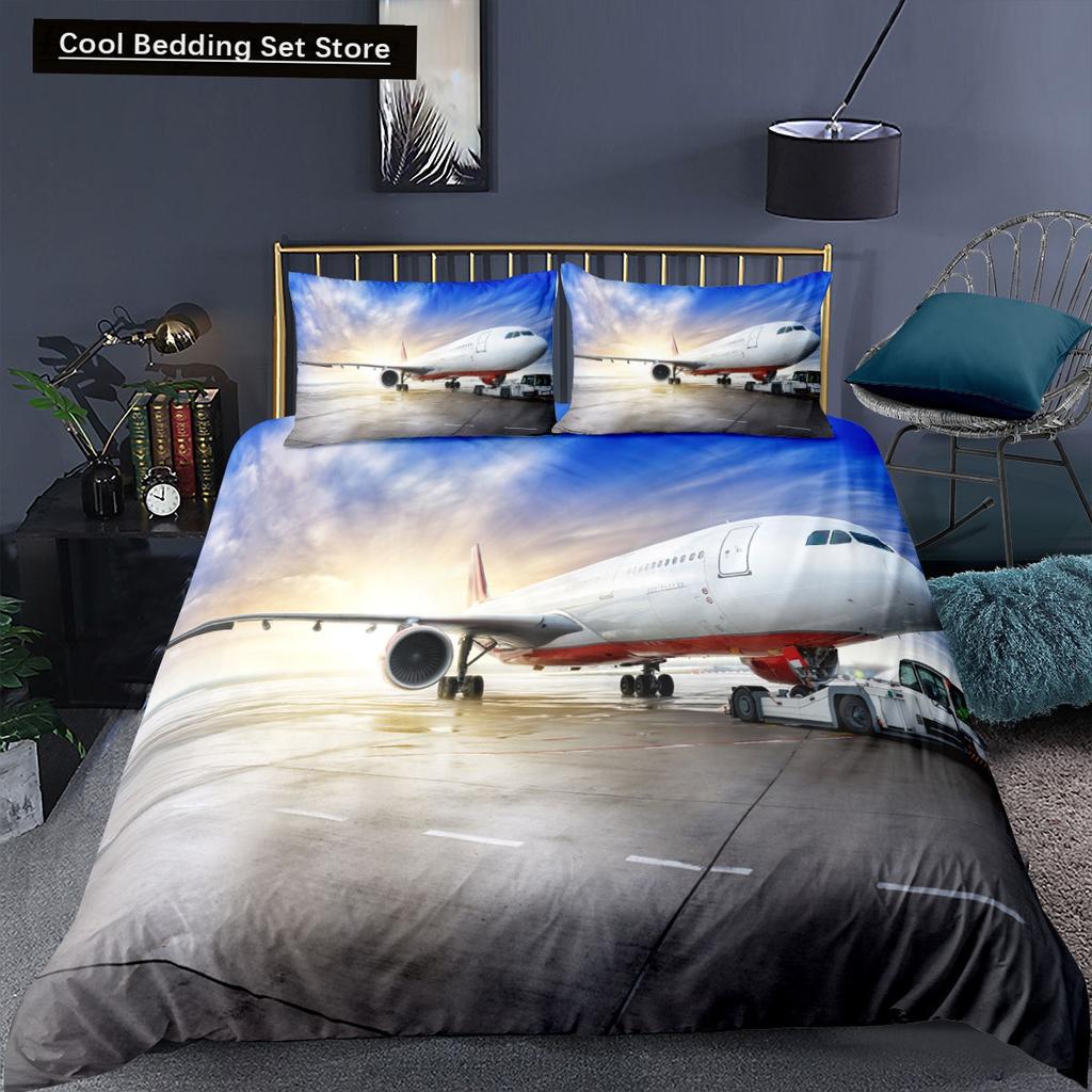 Airplane King Queen Full Duvet Cover Vintage Fighter Bedding Set for Kids Teens Adults Sky Clouds Grey 2/3pcs Soft Quilt Cover