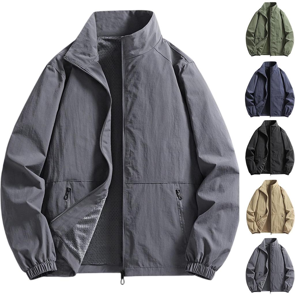 Men's Summer Light And Solid Color Outdoor Loose Large-sized Sun-protective Clothing, Waterproof Windbreaker Jacket