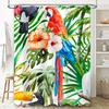 Bright Tropical Bird Shower Curtain Set with Green Leaves Perfect for Bathroom Decorations