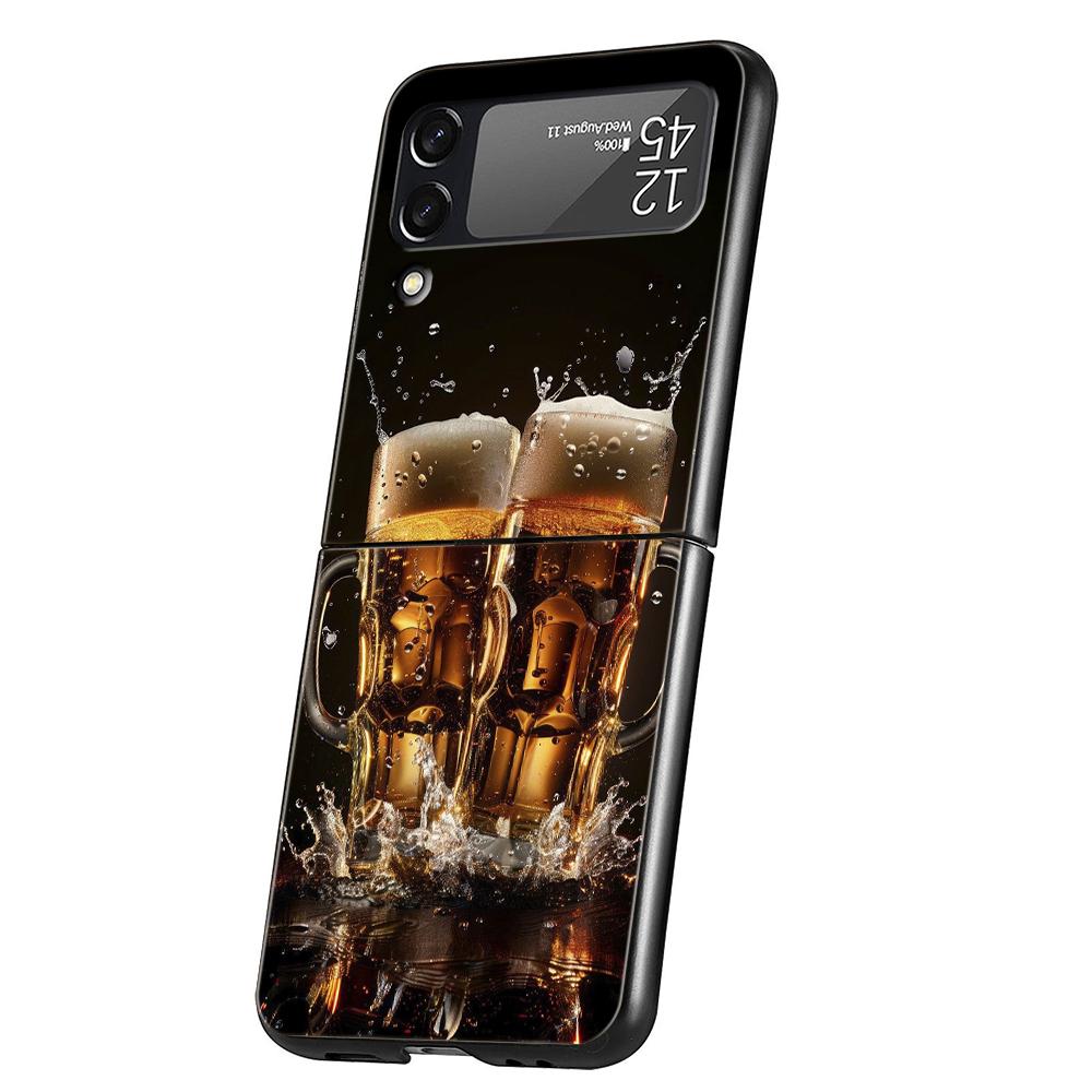 

Hard PC Phone Case For Samsung Galaxy Z Flip 7 6 5 4 Black Cover For Galaxy Z Flip3 Foldable Shockproof Bag New Fun Beer Pattern Z Flip 7