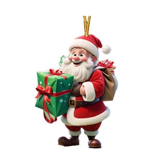 Ornament Moș Crăciun 2D Acrilic Desen Animat Moș Crăciun Ținând Cutie Cadou Ornament pentru Pom de Crăciun pentru Pom de Crăciun Decor de Casă de Sărbători