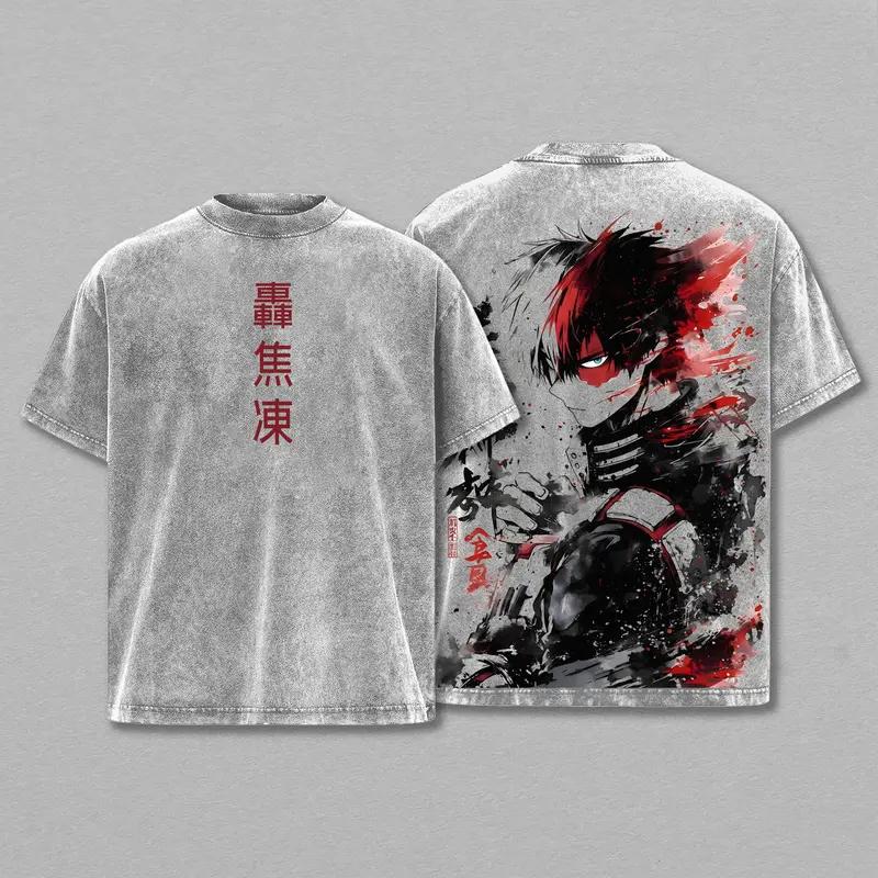 2025 My Hero Academia Anime Shoto Todoroki Graphic T-shirt Washed Oversized T Shirt Men Women Clothing Cotton Short Sleeve Tees