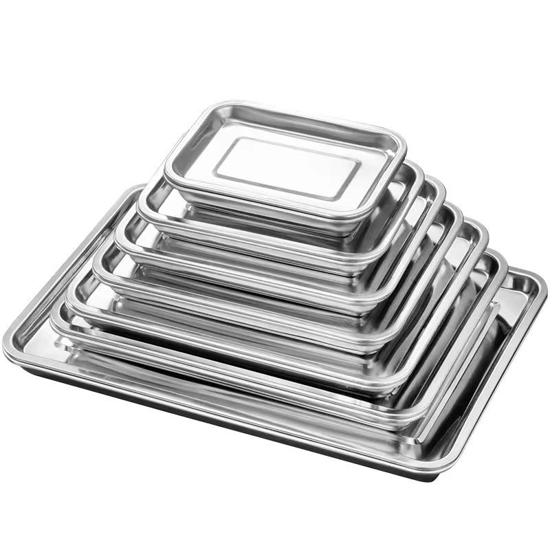 Kitchen Stainless Steel Thicken Food Storage Tray Rectangle Sausage Fruits Dish Hotel Metal Dinnerware Baking Pastry Pans Plate