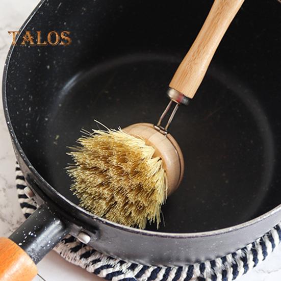 Pot Brush with Ergonomic Long/Short Round Handle High Density Bristle Wooden Cleaning Brush Stain Remover Brush