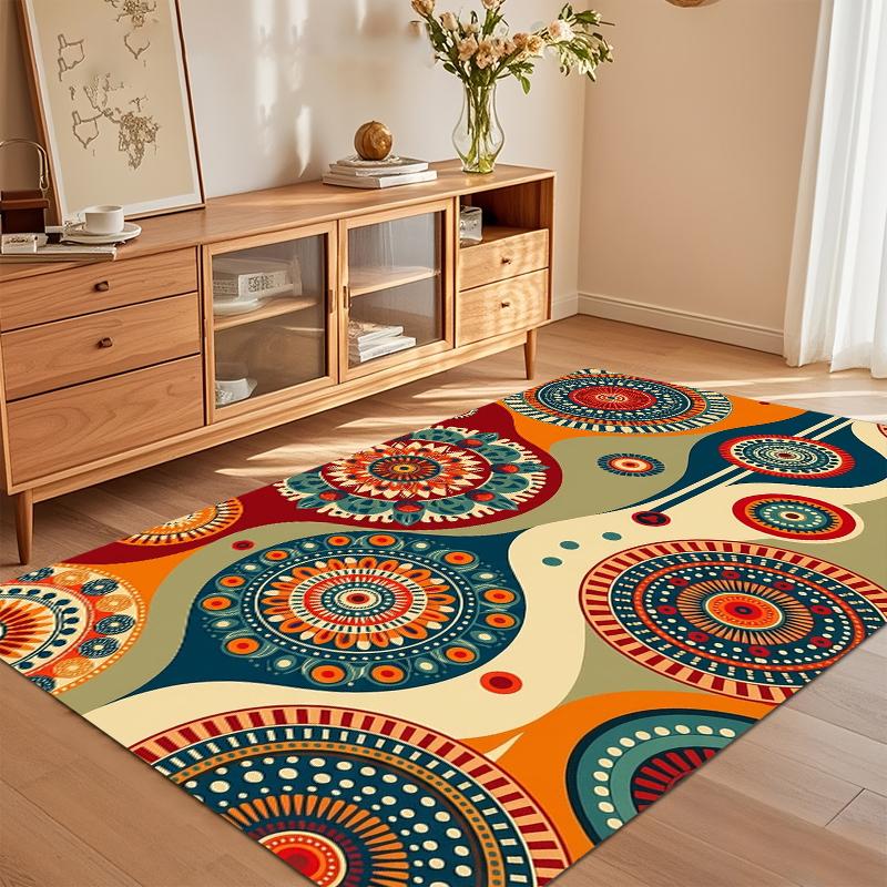 Multicolor Mandala Bohemian Area Rug for Living Room Bedroom Retro Hippie Home Decor Soft Non Slip Washable Floor Mat