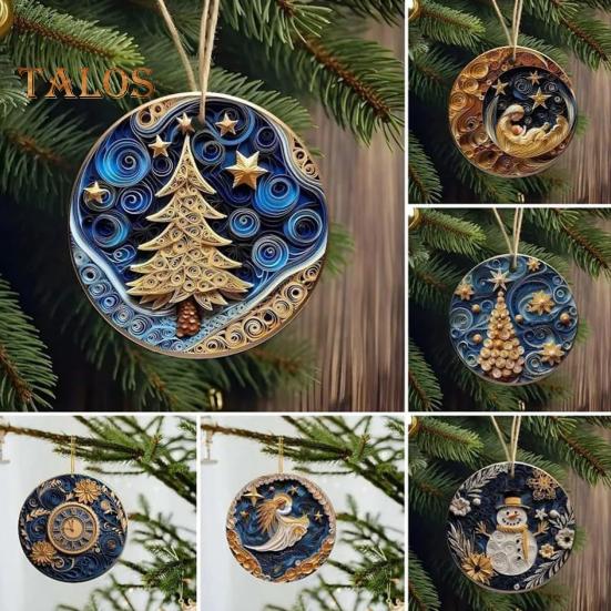 2Pcs Christmas Ornaments Acrylic Flat Xmas Tree Snowman Clock Pendant for Indoor Outdoor Christmas Tree Home Party Decoration