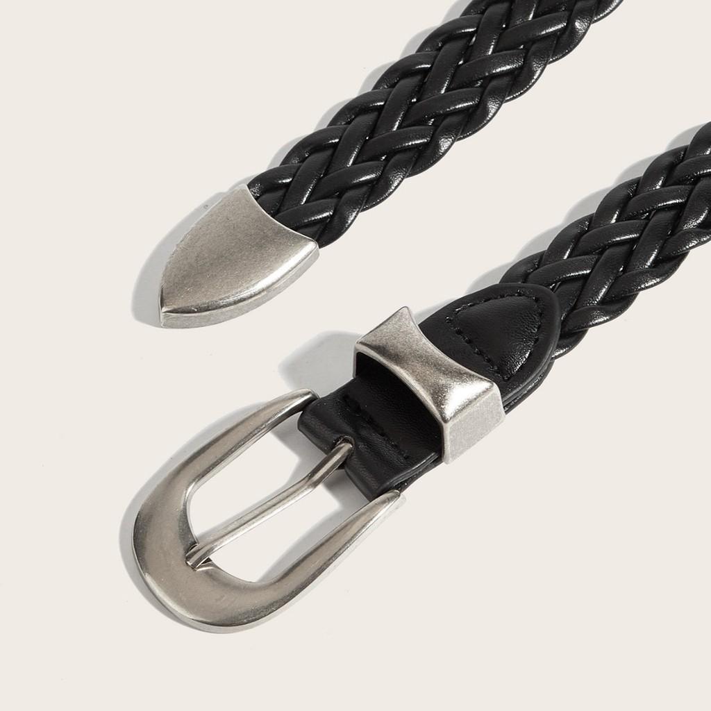 Punk Style Woven Leather Belt For Men Women With Metal Buckle Fashion Accessory For Casual Wear