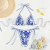 2024 Blue & White Porcelain Print European American Bikini for Beach Vacation