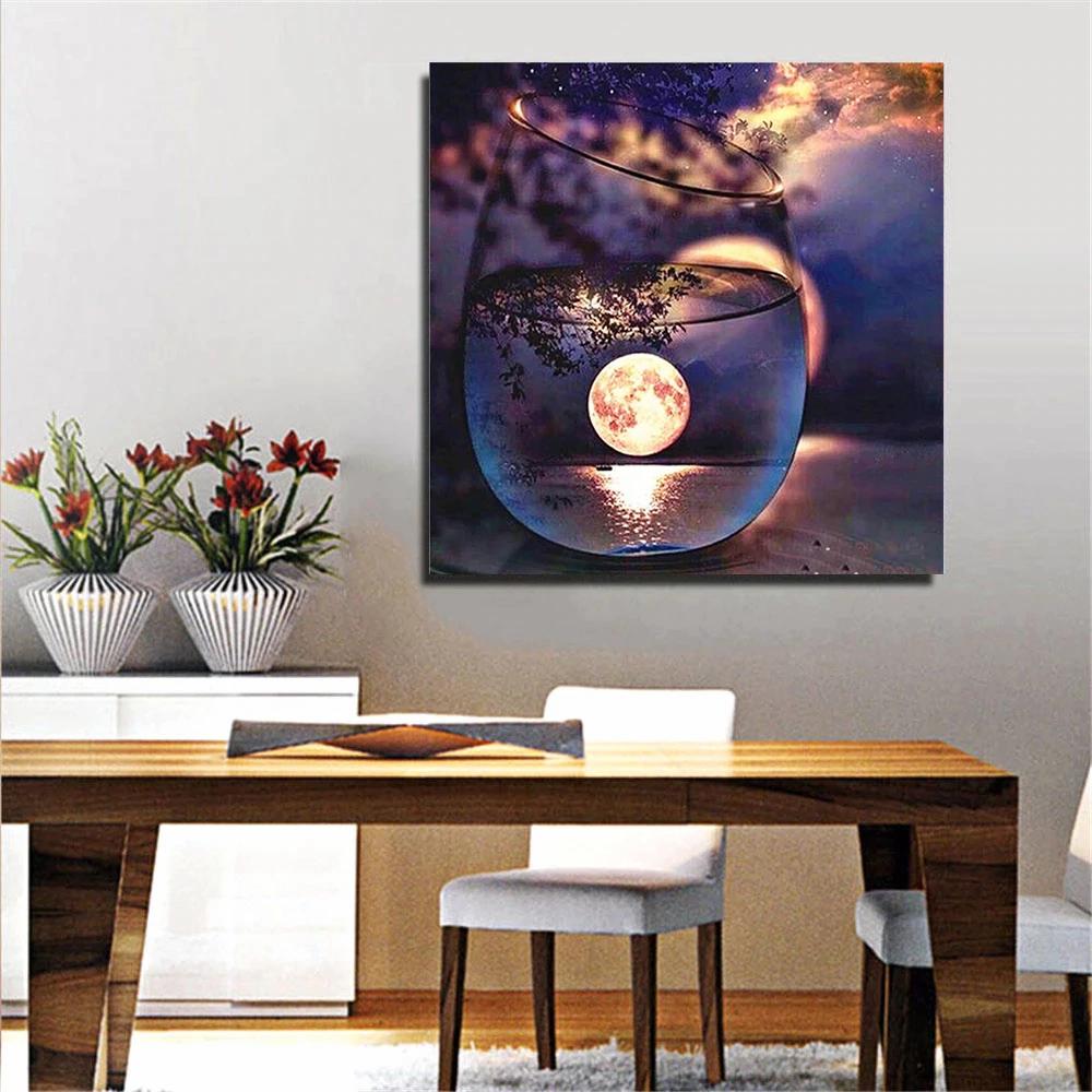 Full Drill Diamond Painting Moon Art Rhinestone Diamond Embroidery Landscape Mosaic Bottle Cross Stitch Handmade Gift
