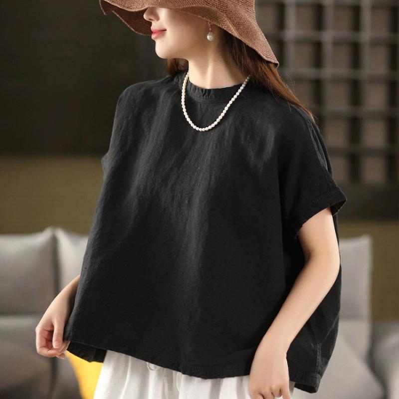 

Women s Plus Size White Linen Summer Shirt - Japanese Retro, Simple Luxury XL