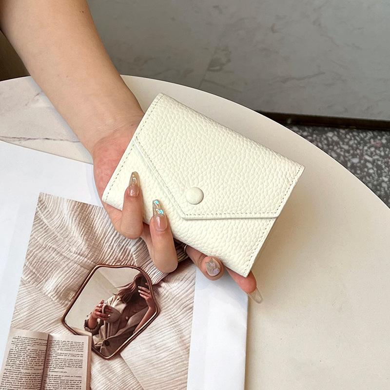 Women's Genuine Leather Tri-Fold Wallet - Small, Simple, Foldable Coin Purse in Japanese Korean Style.