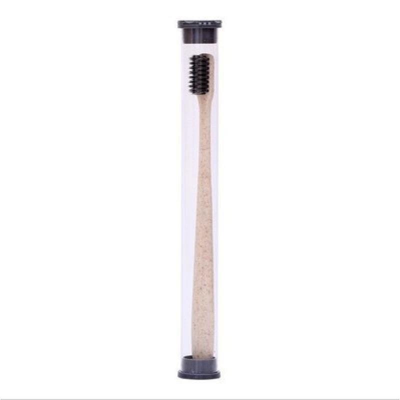 1Pc Bamboo Charcoal Toothbrush Disposable Wide Head Soft Bristle Straw Toothbrush Travel Cylinder Installation