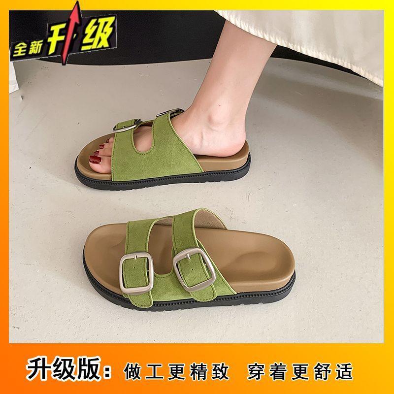 Birkenstock cool slippers for women's summer wear 2025 new thick-soled retro with skirt casual beach soft-soled one-word drag