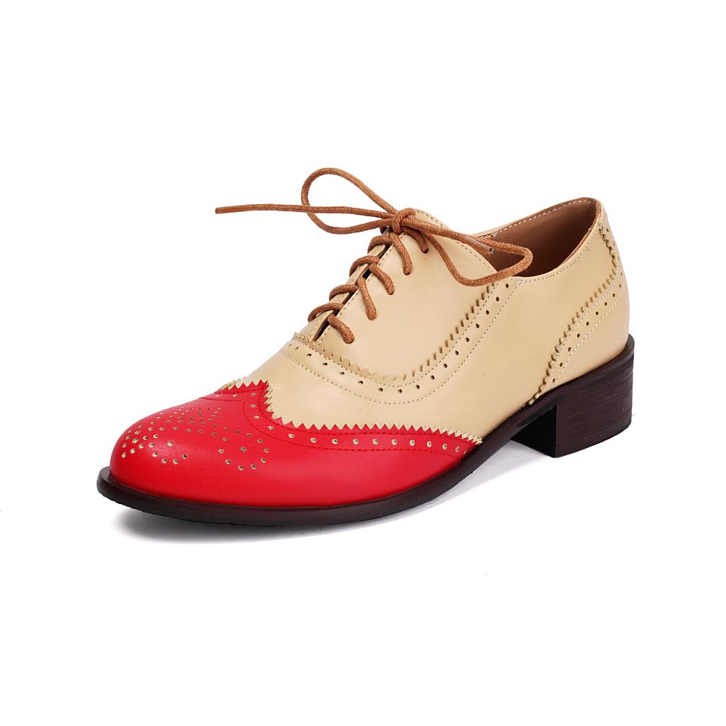 Fashion Women Spring New Flats Shoes Women Oxfords Mixed Colors Lace Up Ladies Brogues Shoes Designer Casual Pu Leather Outdoor Footwear