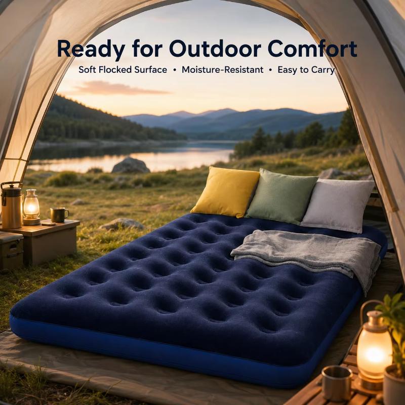 1Pcs Inflatable Air Mattress Air Bed, Quick Inflation Valve, Flocked Surface Thick Durable Portable Travel Camping Guest Bed