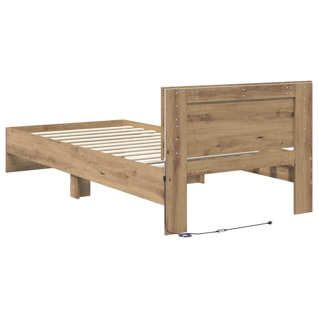 LED Bed Frame with Oak Artisan Finish 80 x 200 cm