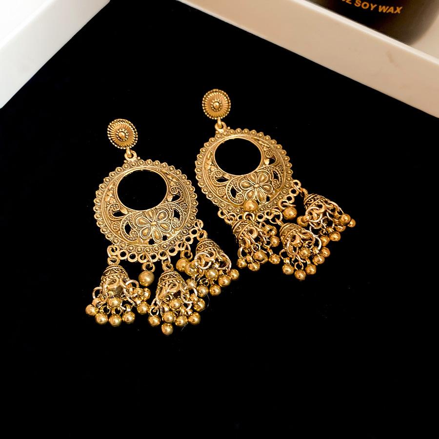 Round Hollow Bell Tassel Drop Earrings for Women 2025 New Retro Ethnic Style  Light Luxury High-end Zircon Girl Accessories