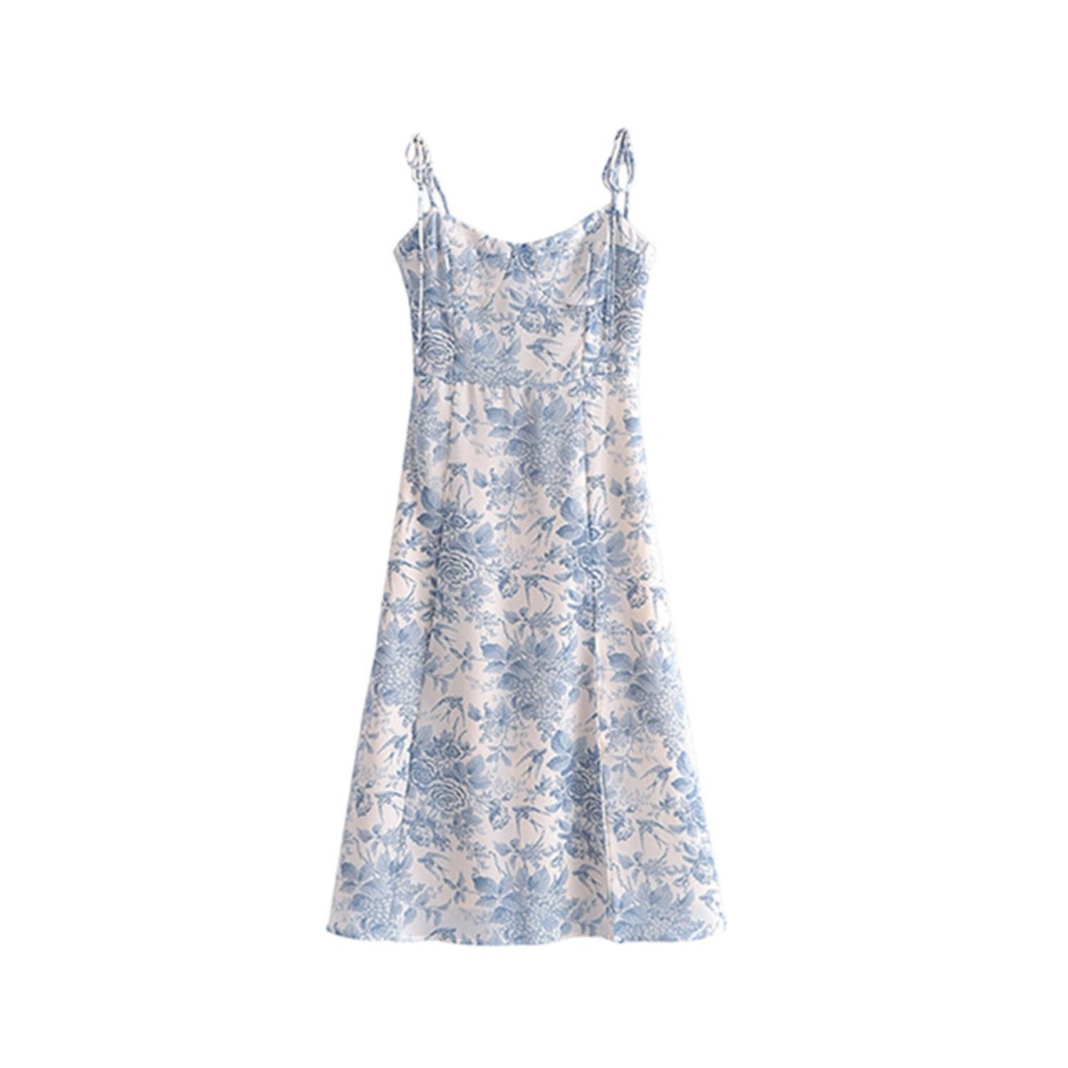Women s Floral Spaghetti Strap Midi Dress High Waist Side Split A Line Vacation S