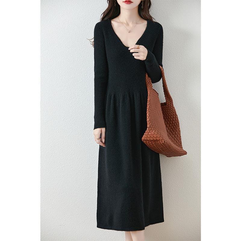 Women's Cashmere Dress Qinghe Cashmere 30% Cashmere 70% Wool Autumn and Winter Cashmere Skirt Soft and Warm