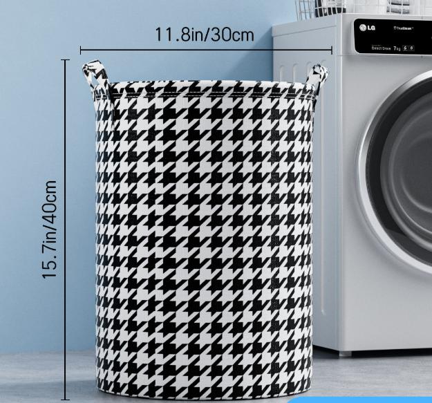 Laundry Basket with Handles Blanket Basket Storage with Houndstooth Foldable Fabric Bedroom Hamper Dirty Clothes Hamper