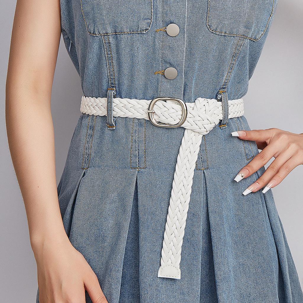 Pu Black Womens Woven Belt With Alloy Closure Design For Trendy Casual Outfits