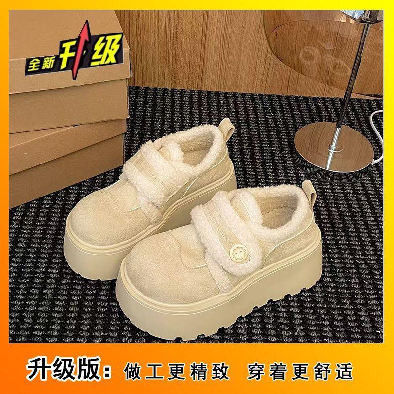 Camel retro thick-soled snow cotton shoes women s winter heightening and velvet warm all-inclusive fluffy Birkenstocks 35