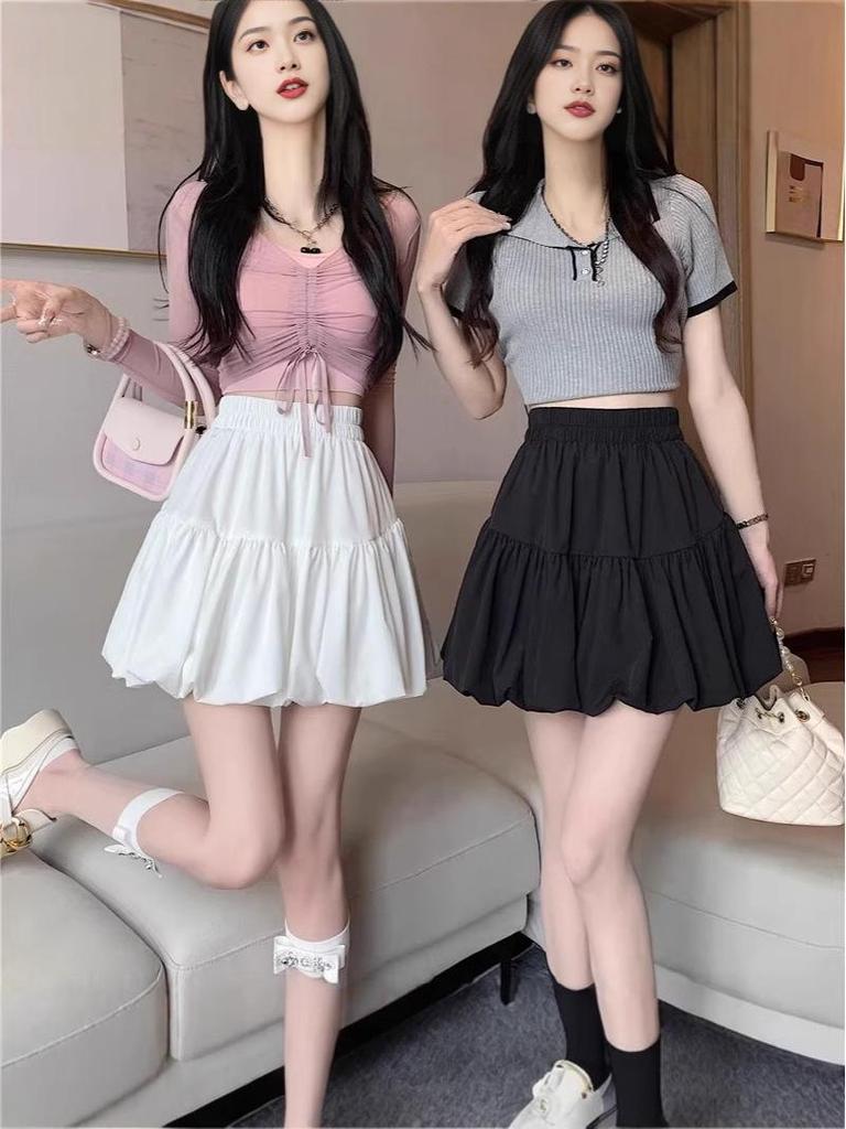 2026 Spring/Summer Women's White High-Waisted A-Line Tulip Skirt – Anti-Exposure, Slimming, Petite/Tall