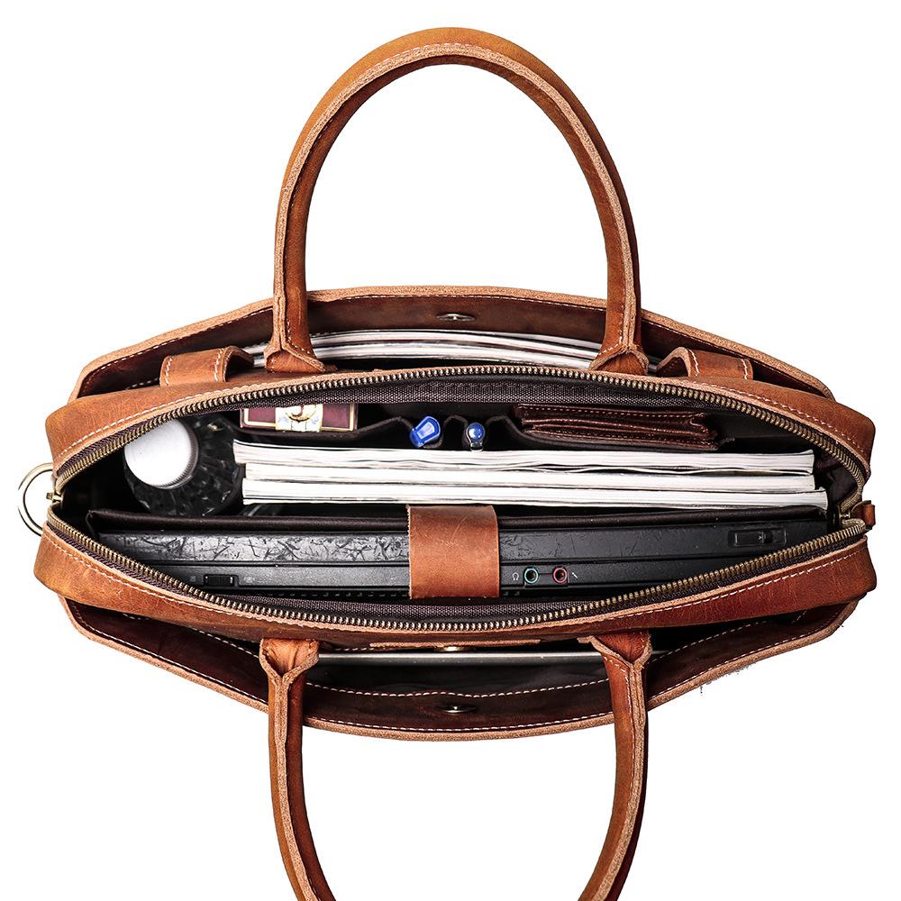 Men'S Handbag First Layer Cowhide Shoulder Oblique Span Bag Casual Retro 14 Inch Genuine Leather Women'S Computer Bag