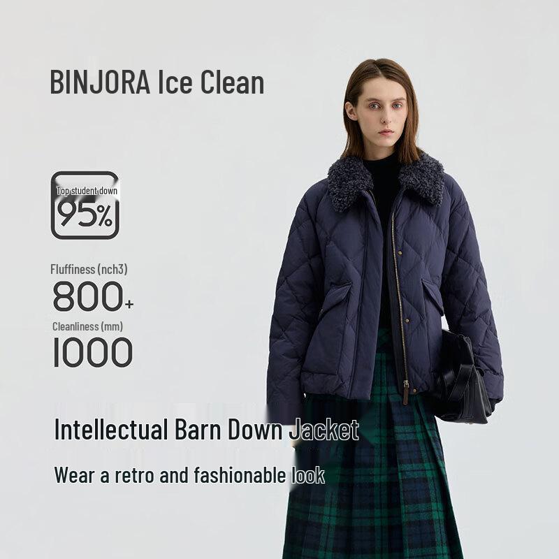 BINJORA Women's Short 95% Duck Down Parka with Detachable Fur Collar