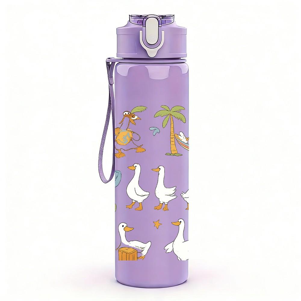 1PC Tropical Duck Repeat Pattern 750ml Color Plastic Sports Water Bottle Leakproof Flip Straw Lid Suitable for Sports Office Home Use