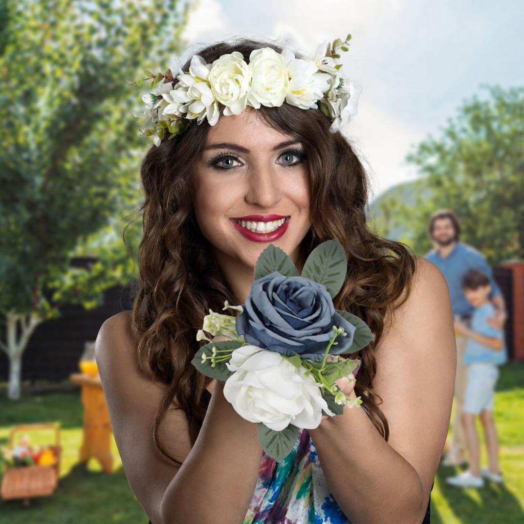 3-teiliges Set Weihnachtsfeierdekorationen: Künstliche Blumen, Hängeschilder, Tür- und Wanddekorationen, Hochzeitsstuhl-Rückenblumendekorationen.