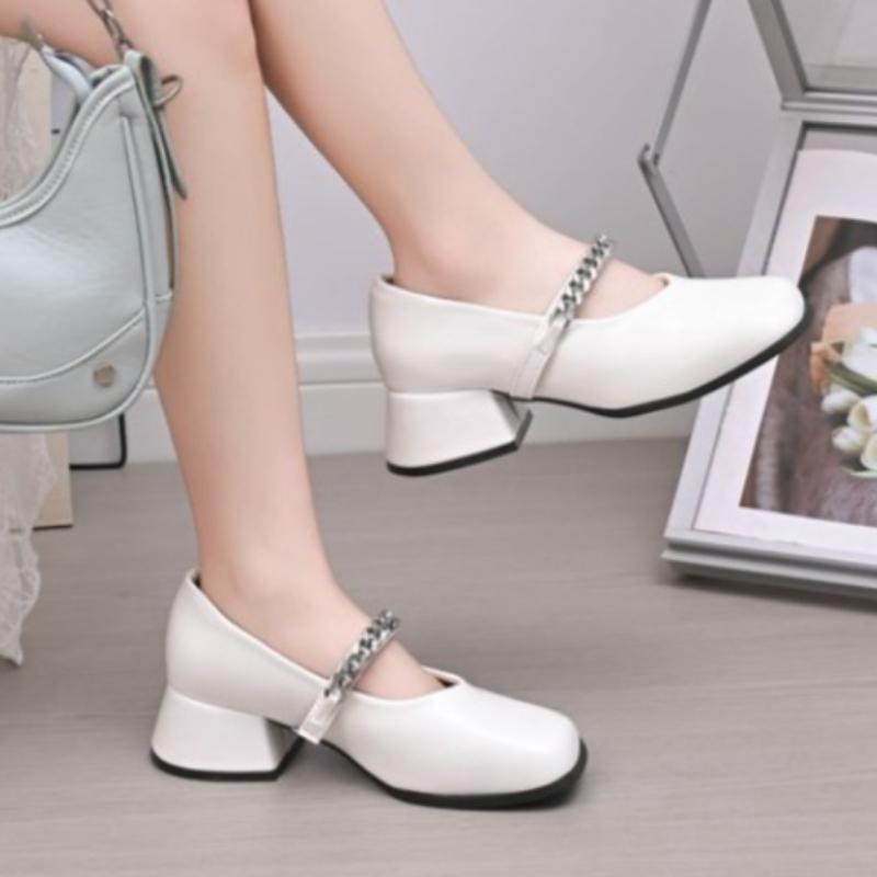 Shoes with Chain Decor Spring Autumn Square Toe VintagePumps for Women's Elegant Dress Shoes
