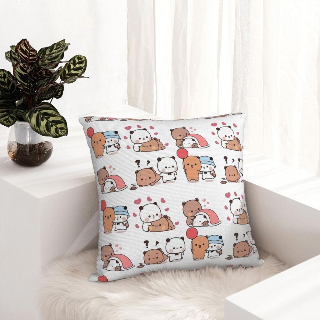 Bear And Panda Bubu Dudu Kawaii Pillowcase Double-Sided Printing Cushion Cover Decoration Pillow Case Cover Bedroom Square 45X45