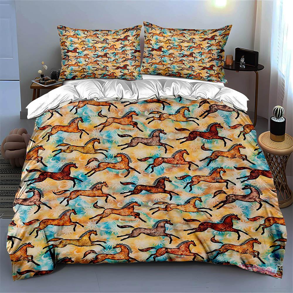 Colorful Galloping Horses Bedding Duvet Cover Sets Duvet Covers Pillowcases Gifts (1 * Duvet Cover 2 * Pillowcases, Without Duvet Insert)