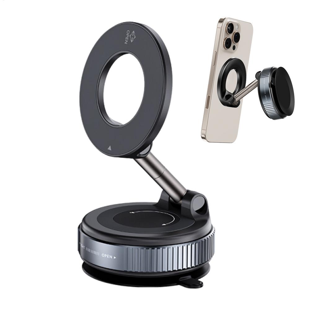 Car Phone Holder Suction Cup Vacuum Magnetic Phone Holder Foldable Smartphone Stand Adjustable 360 Rotatable Cellphone Mount