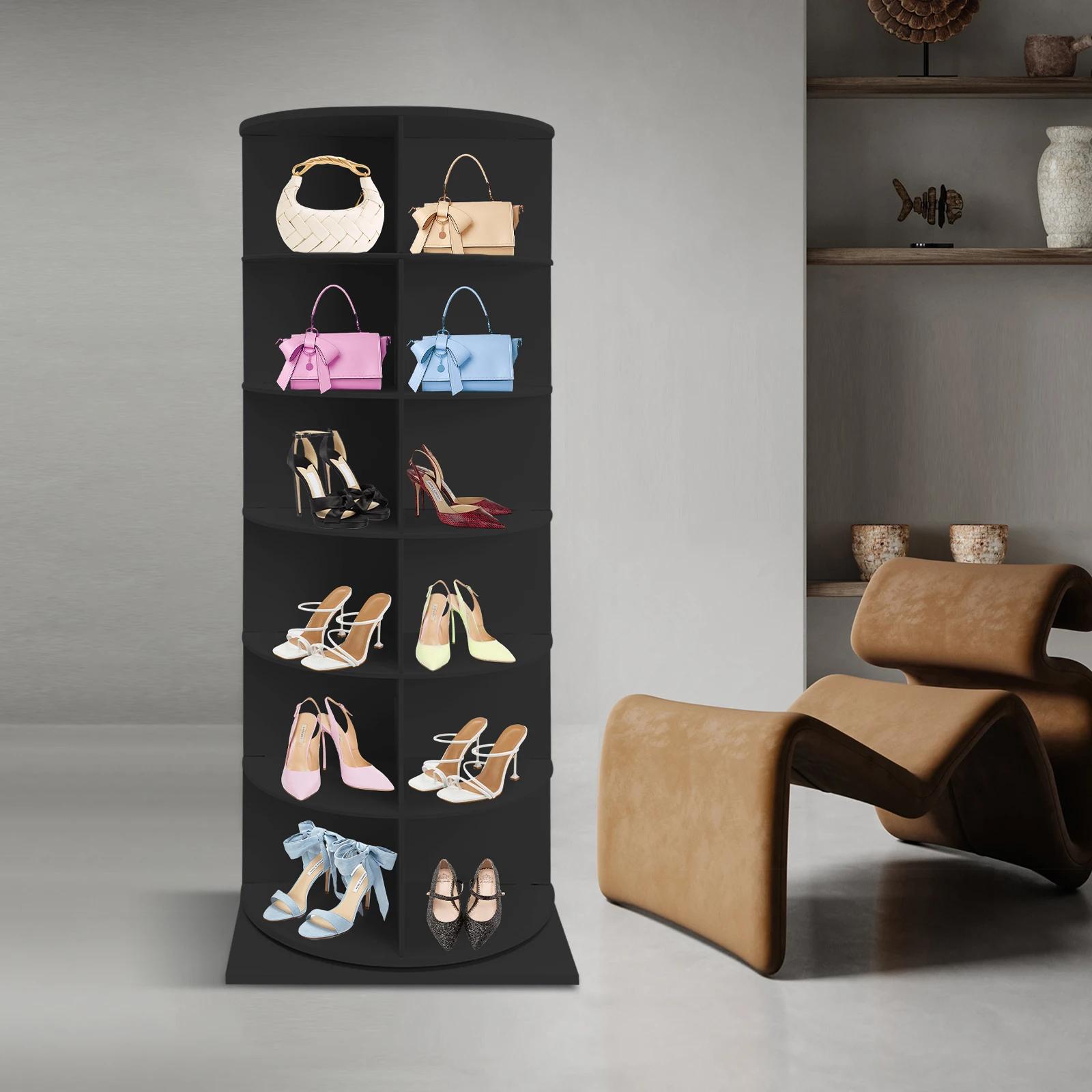 Современная черная вращающаяся обувница 6 ярусов органайзер для хранения обуви отдельно стоящая полка для обуви для прихожей гостиной максимальная нагрузка 66 фунтов 40277₽