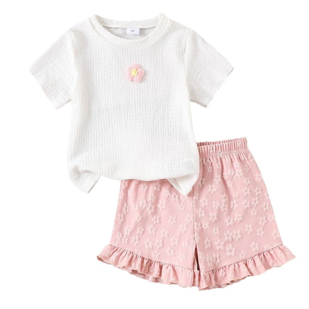 Girls' Fashionable Outfit - Summer Children's Simple and Cute Sleeveless Top and Shorts Set