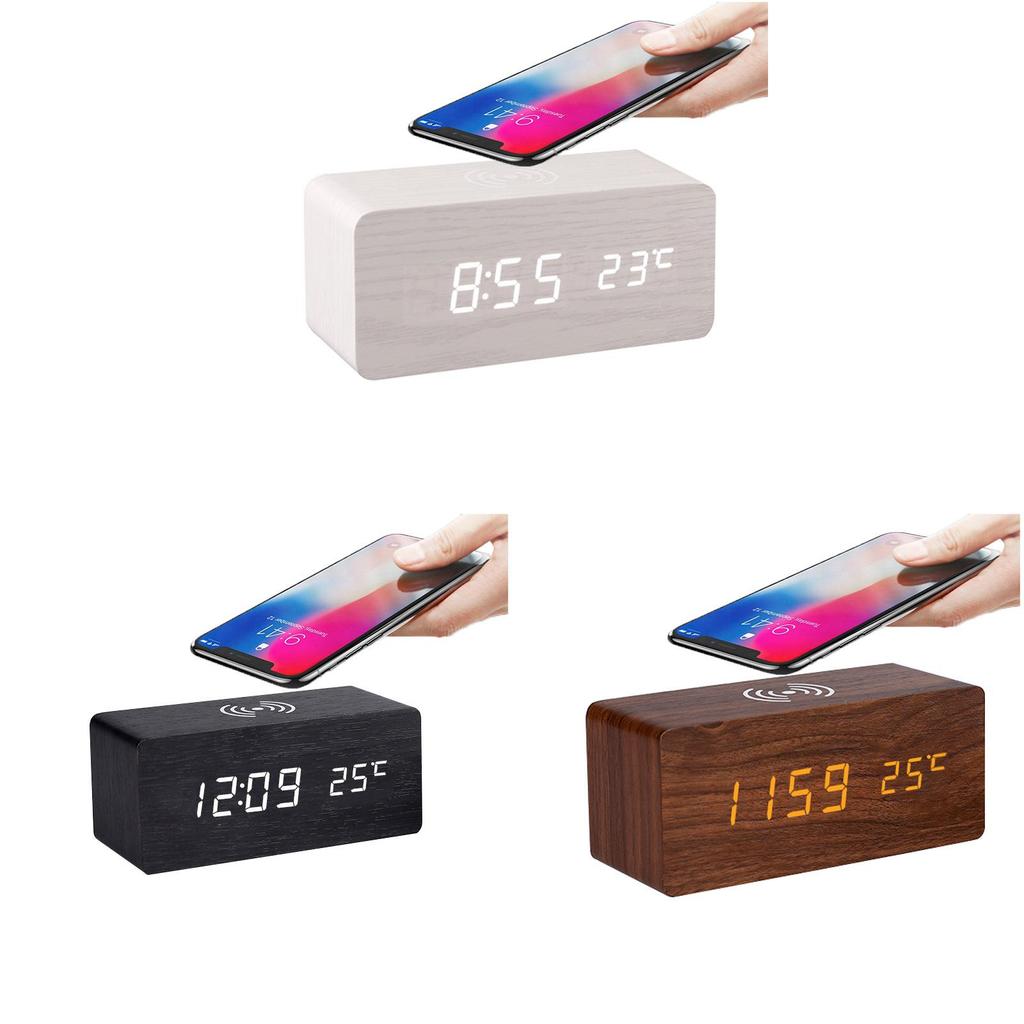 Modern Wooden Led Digital Clock With Temperature Display For Home Office Decor